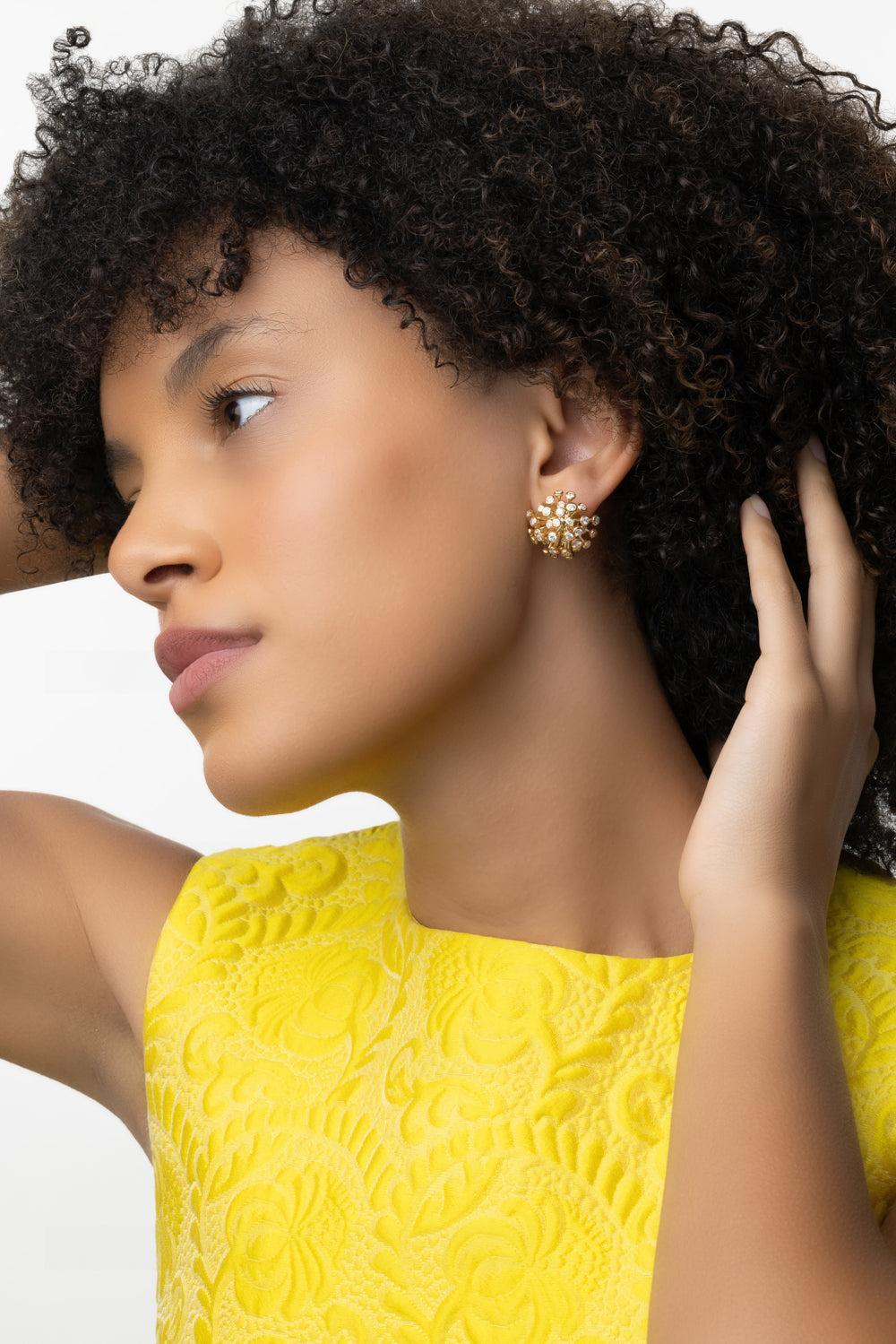 Diamond Cell Stud Earrings-YELLOW GOLD-JEWELRYFINE JEWELEARRING-DENISE CASSOU