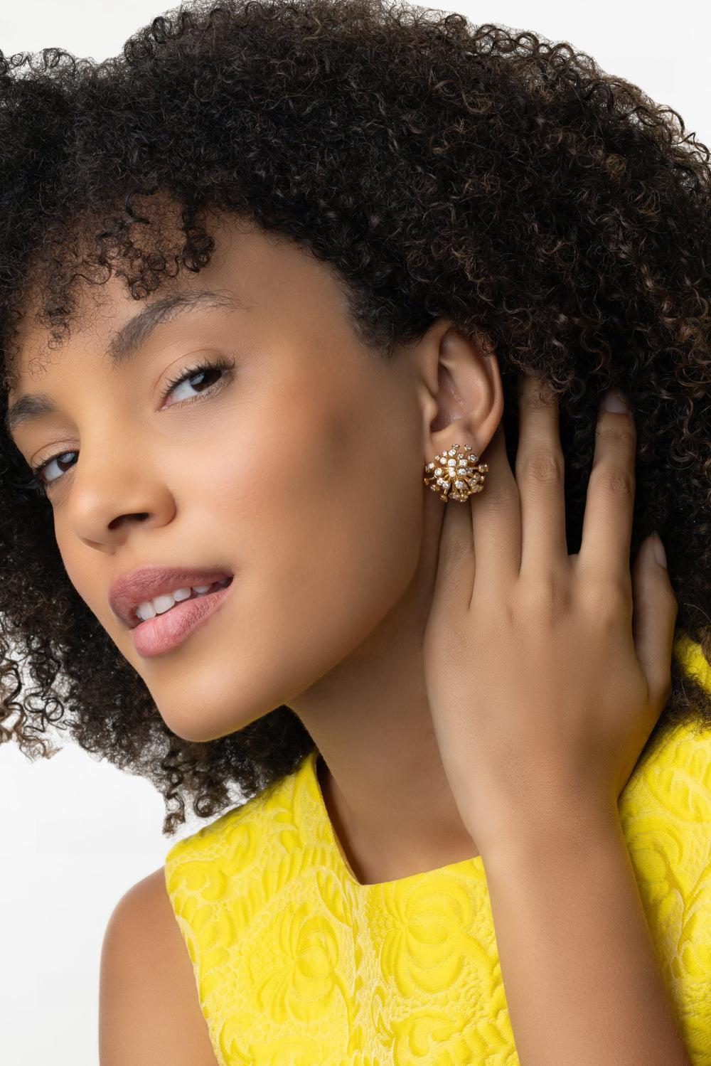 Diamond Cell Stud Earrings-YELLOW GOLD-JEWELRYFINE JEWELEARRING-DENISE CASSOU