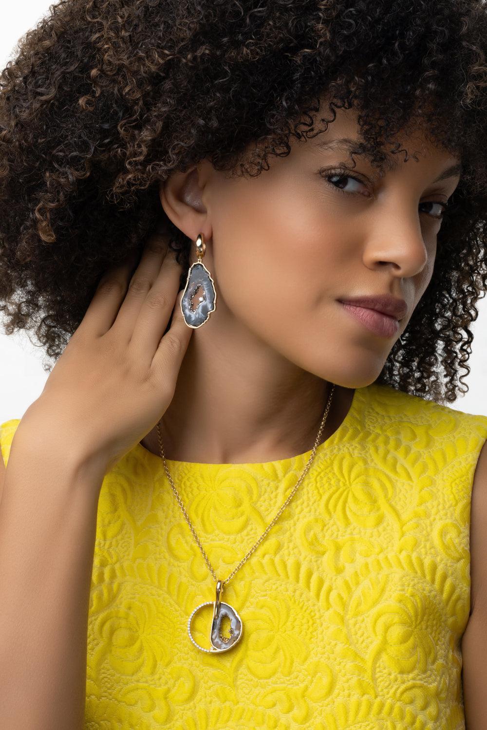 Agate Slice Earrings-YELLOW GOLD-JEWELRYFINE JEWELEARRING-DENISE CASSOU