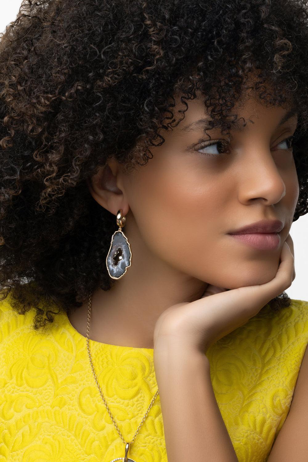 Agate Slice Earrings-YELLOW GOLD-JEWELRYFINE JEWELEARRING-DENISE CASSOU