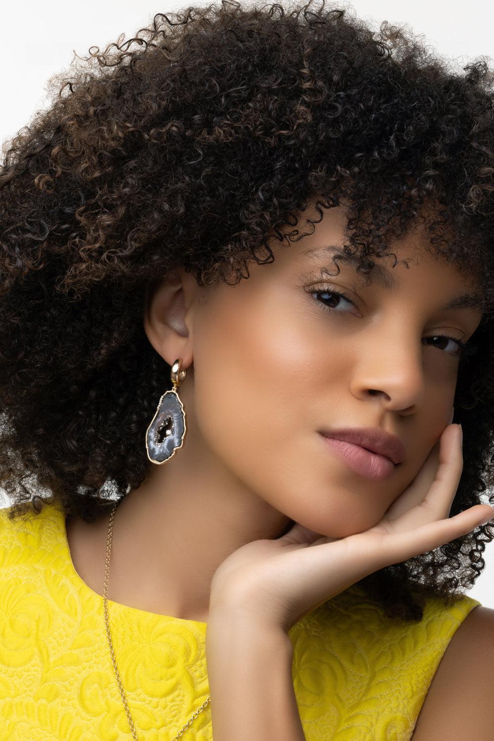 Agate Slice Earrings-YELLOW GOLD-JEWELRYFINE JEWELEARRING-DENISE CASSOU