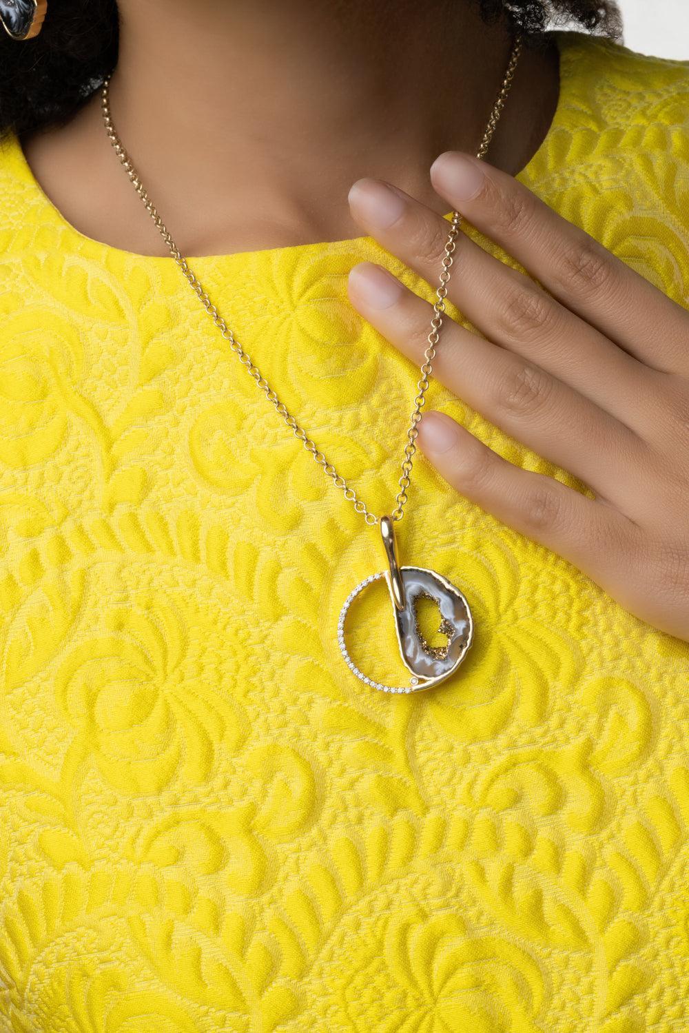 Agate Slice Pendant-YELLOW GOLD-JEWELRYFINE JEWELPENDANT-DENISE CASSOU