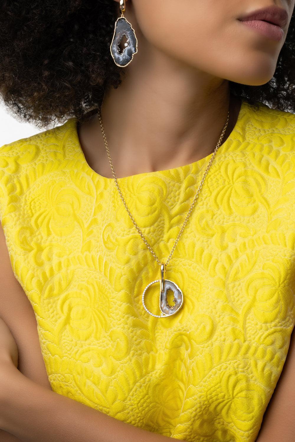 Agate Slice Pendant-YELLOW GOLD-JEWELRYFINE JEWELPENDANT-DENISE CASSOU