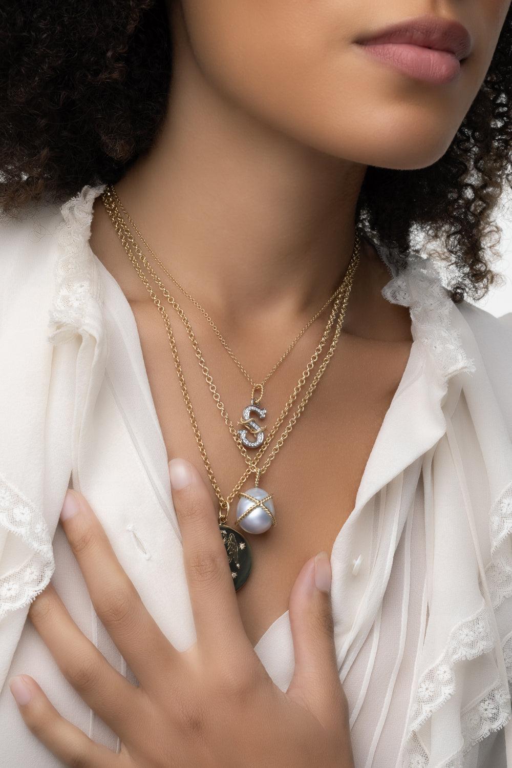 Pearl Wrapped Pebble Necklace-YELLOW GOLD-18-JEWELRYFINE JEWELNECKLACE O-VERDURA