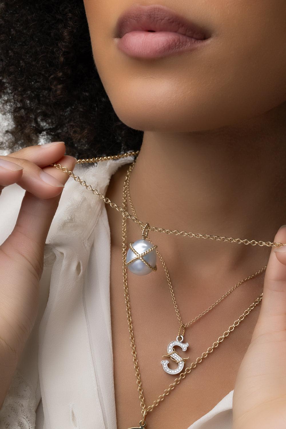 Pearl Wrapped Pebble Necklace-YELLOW GOLD-18-JEWELRYFINE JEWELNECKLACE O-VERDURA