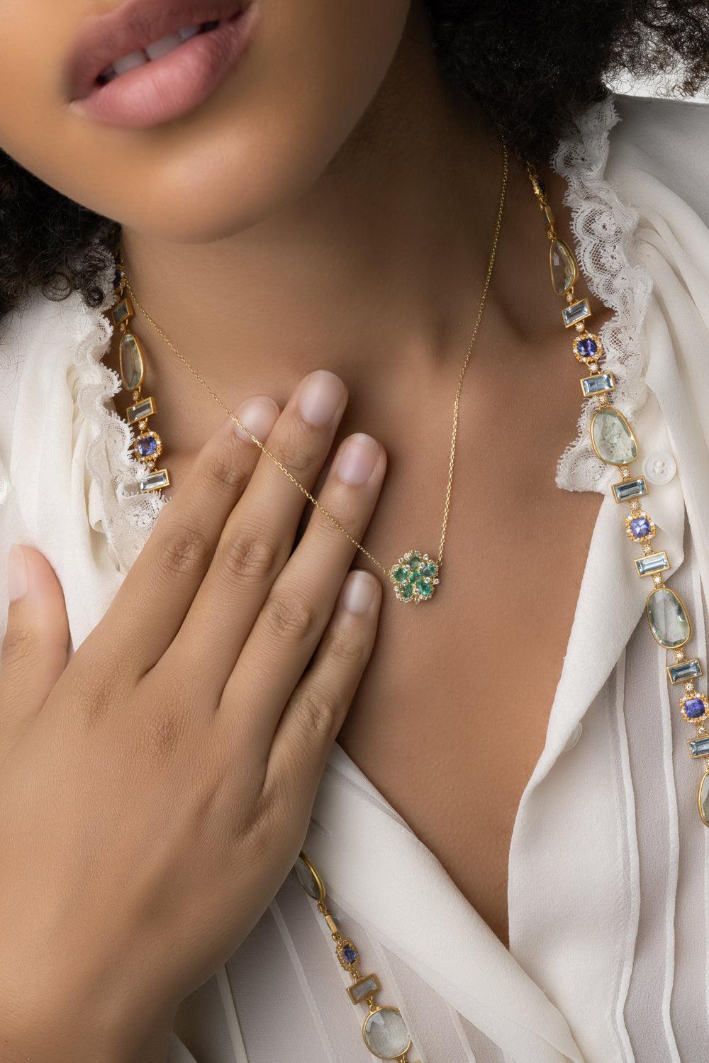 Jasmine Bloom Emerald Flower Necklace-YELLOW GOLD-16.5-JEWELRYFINE JEWELNECKLACE O-TANYA FARAH