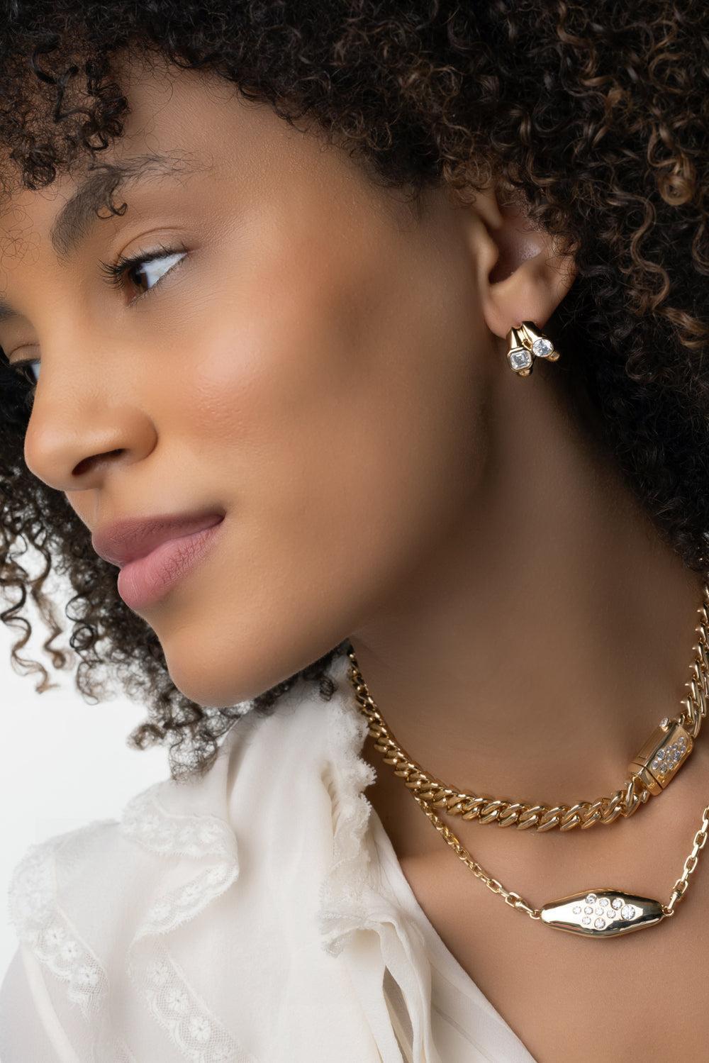 Diamond Twin Tusk Earrings-YELLOW GOLD-JEWELRYFINE JEWELEARRING-UNIFORM OBJECT