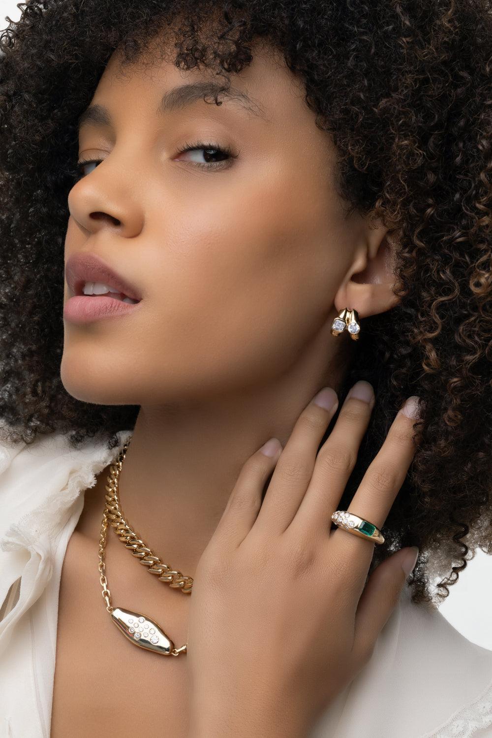 Diamond Twin Tusk Earrings-YELLOW GOLD-JEWELRYFINE JEWELEARRING-UNIFORM OBJECT