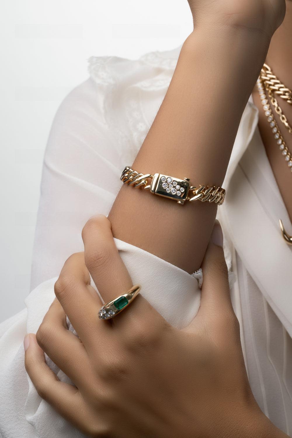 Diamond Curb Chain Bracelet-YELLOW GOLD-JEWELRYFINE JEWELBRACELET O-UNIFORM OBJECT