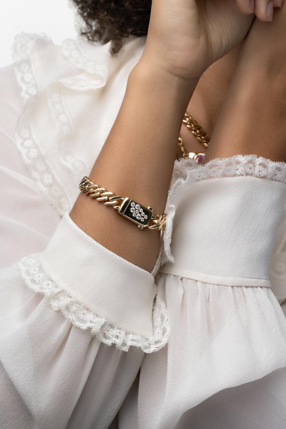 Diamond Curb Chain Bracelet-YELLOW GOLD-JEWELRYFINE JEWELBRACELET O-UNIFORM OBJECT
