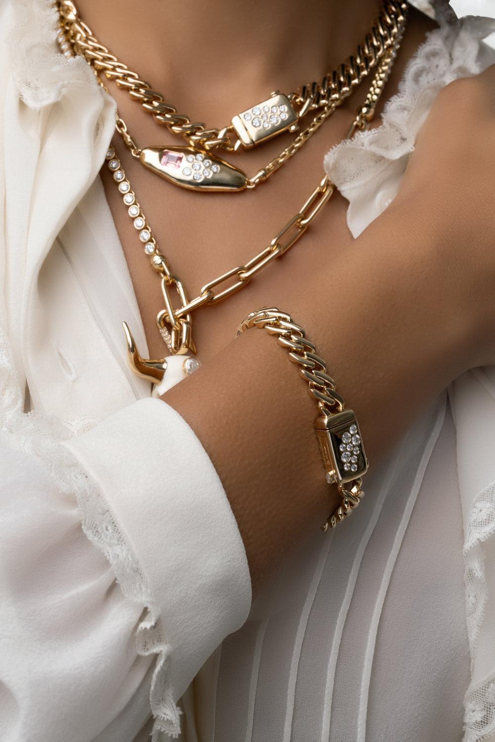 Diamond Curb Chain Bracelet-YELLOW GOLD-JEWELRYFINE JEWELBRACELET O-UNIFORM OBJECT