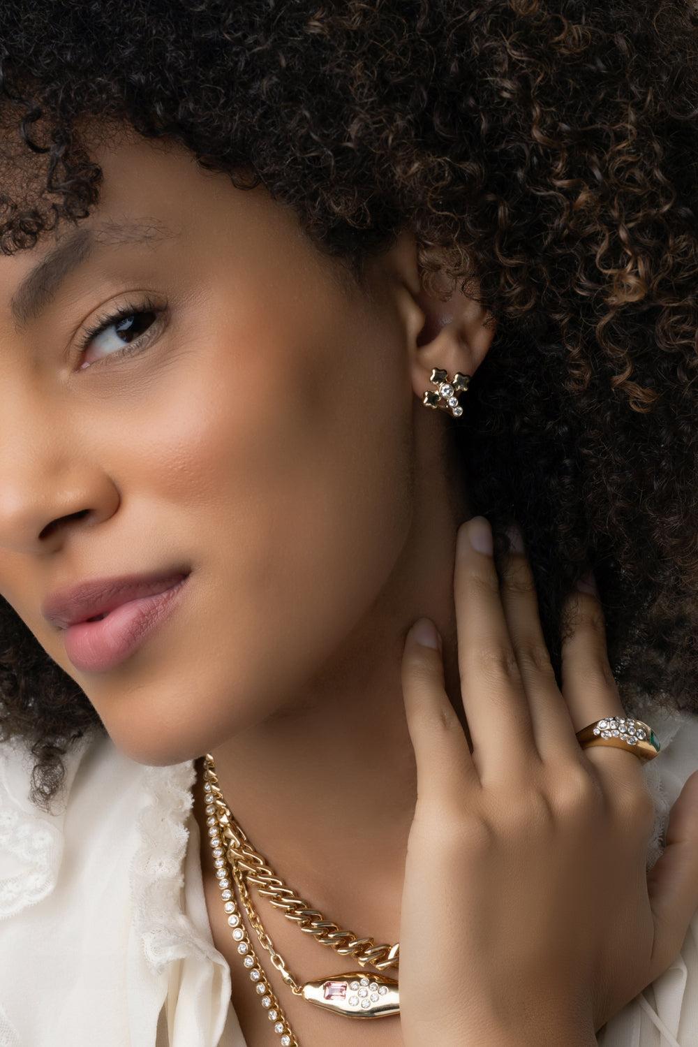 Diamond Cross Huggie Earrings-YELLOW GOLD-JEWELRYFINE JEWELEARRING-UNIFORM OBJECT