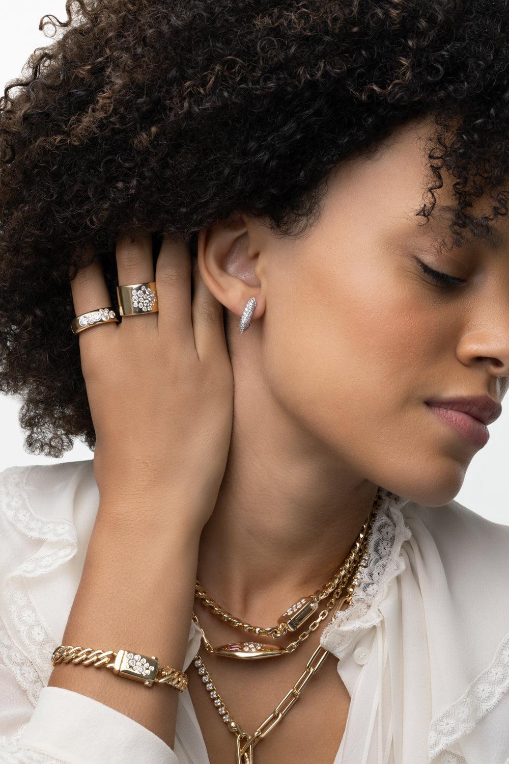 Diamond Shard Huggie Earrings-YELLOW GOLD-JEWELRYFINE JEWELEARRING-UNIFORM OBJECT