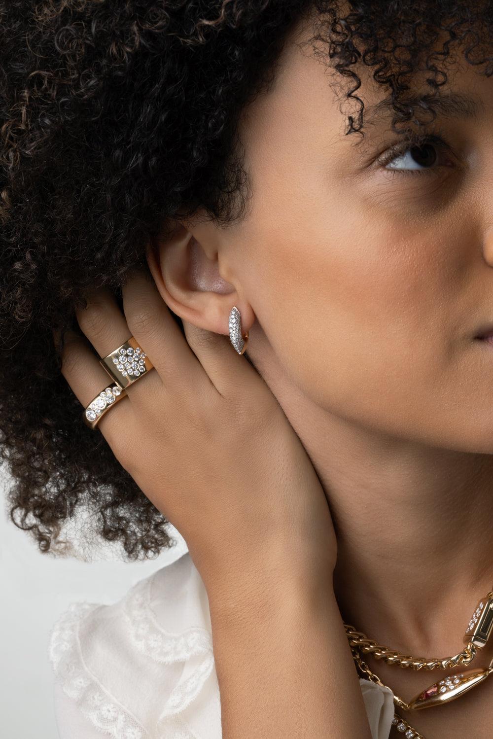 Diamond Shard Huggie Earrings-YELLOW GOLD-JEWELRYFINE JEWELEARRING-UNIFORM OBJECT