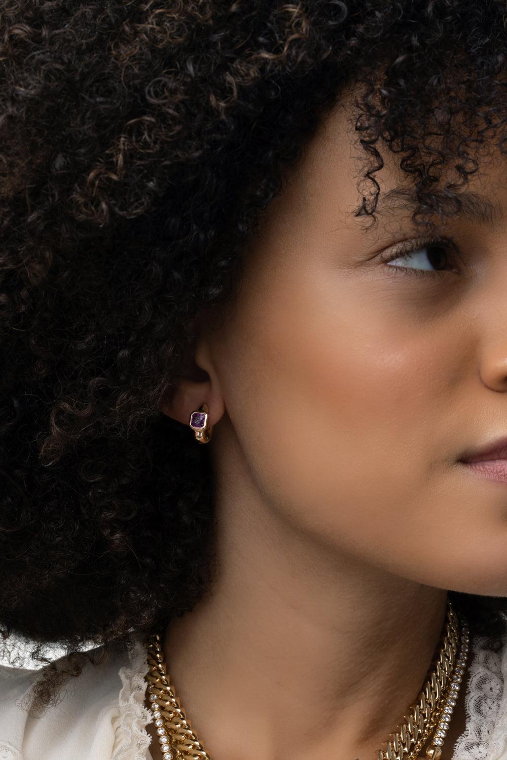 Pink Sapphire Tusk Huggie Earrings-YELLOW GOLD-JEWELRYFINE JEWELEARRING-UNIFORM OBJECT