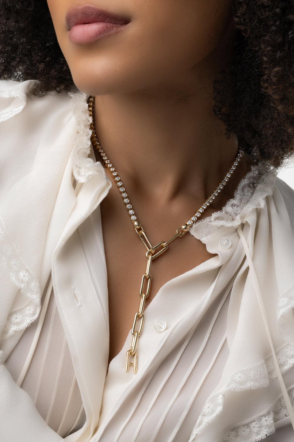 Diamond Tennis Necklace-YELLOW GOLD-JEWELRYFINE JEWELNECKLACE O-UNIFORM OBJECT