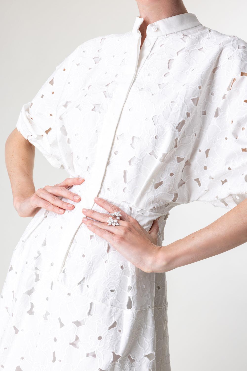Short Sleeve Midi Shirt Dress-IVORY-2-CLOTHINGDRESSCASUAL-ERDEM