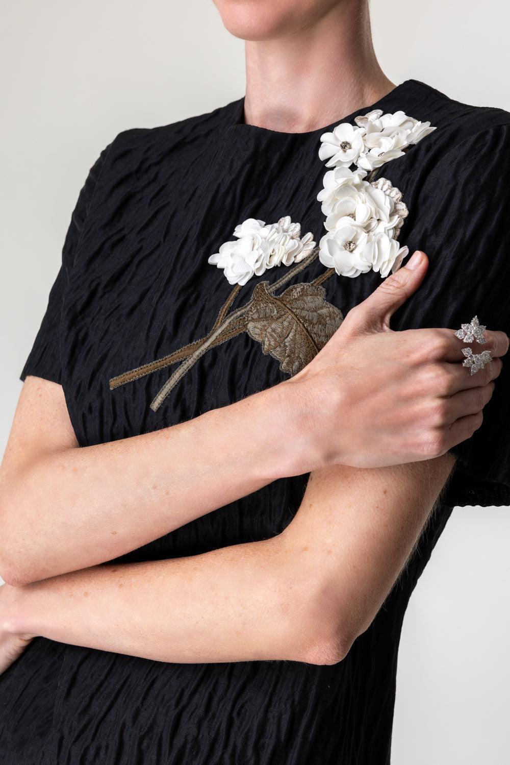 Embroidered Short Sleeve Dress-BLACK-2-CLOTHINGDRESSCASUAL-ERDEM