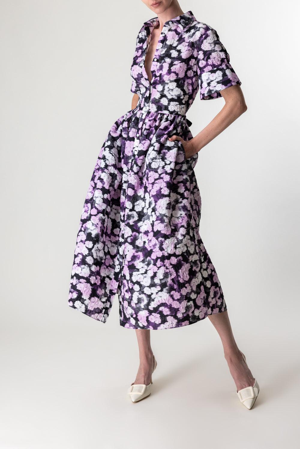 Short Sleeve Midi Shirt Dress-HVBLILAC-4-CLOTHINGDRESSCASUAL-ERDEM