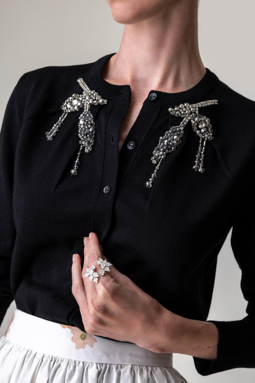 Embroidered Cropped Cardigan-BLACK-XS-CLOTHINGTOPCARDIGAN-ERDEM