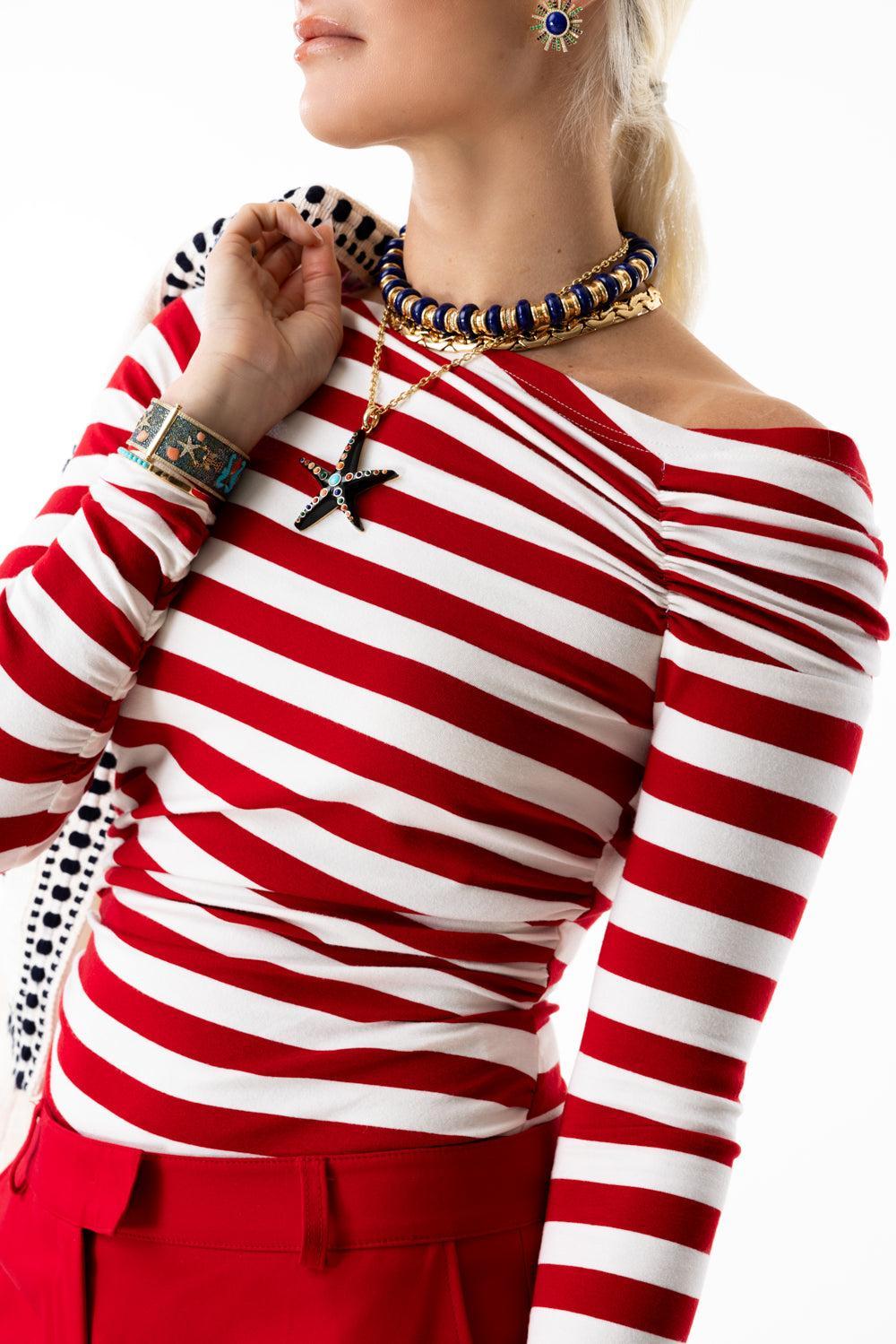 Stripe Tee - Red White-RED/WHT-34-CLOTHINGTOPT-SHIRT-MAISON COMMON