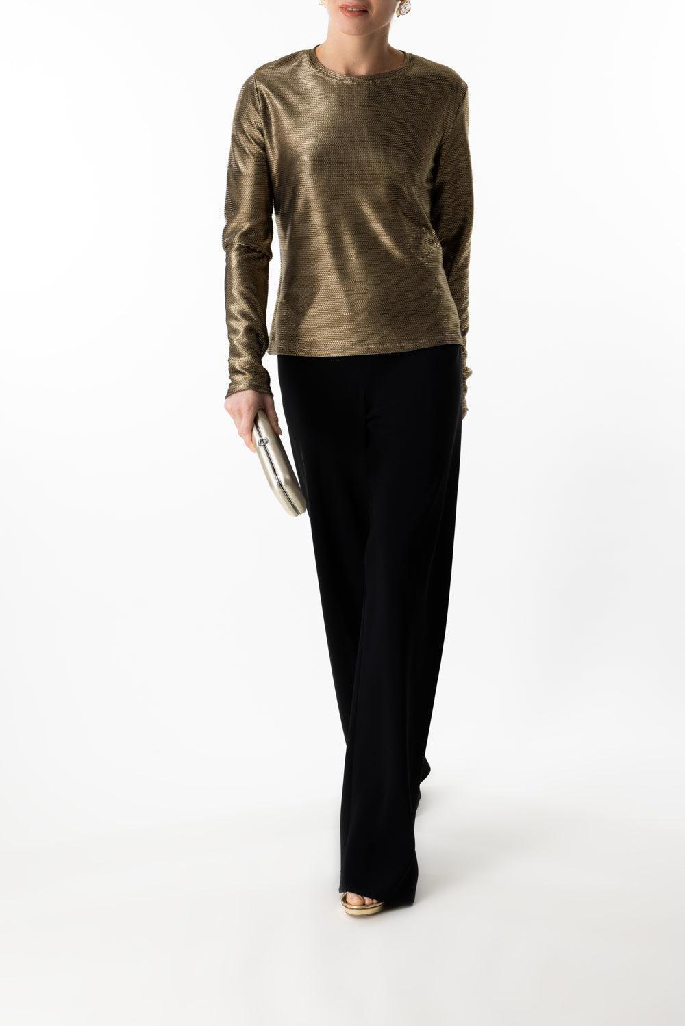 Long Sleeve Tee - Gold Mesh-GOLD-P-CLOTHINGTOPBLOUSE-PETER COHEN