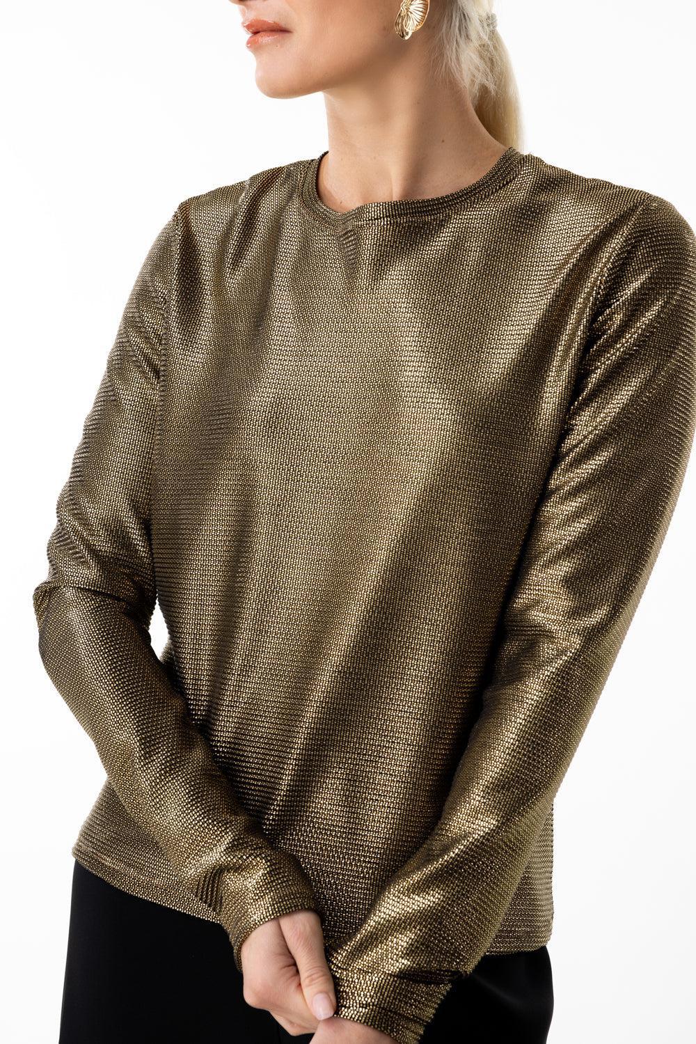 Long Sleeve Tee - Gold Mesh-GOLD-P-CLOTHINGTOPBLOUSE-PETER COHEN