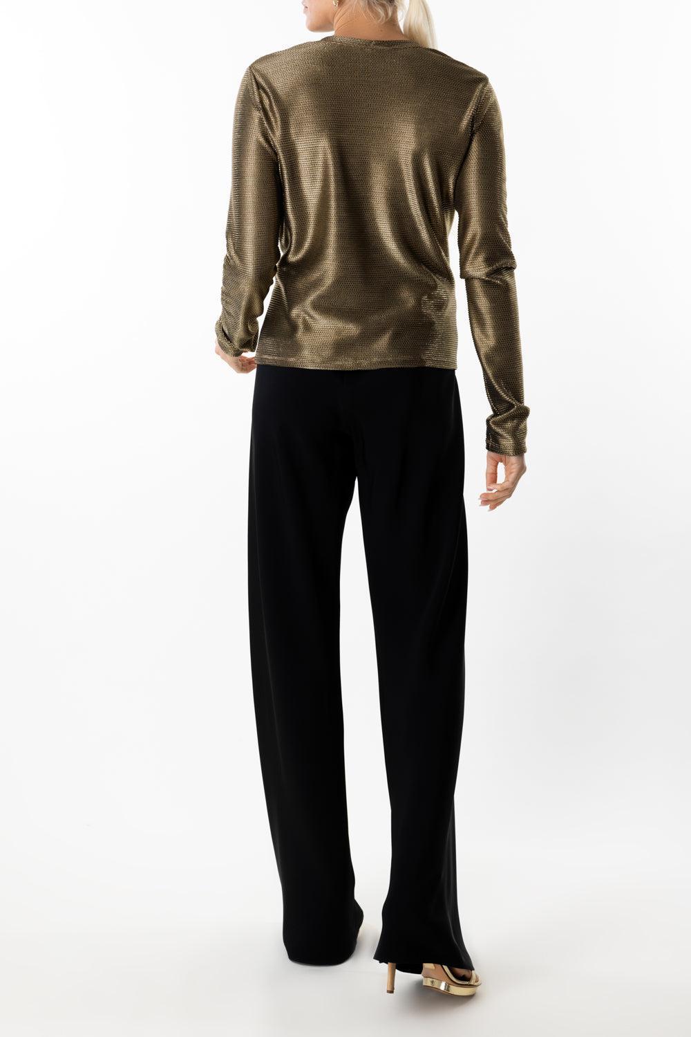 Long Sleeve Tee - Gold Mesh-GOLD-P-CLOTHINGTOPBLOUSE-PETER COHEN