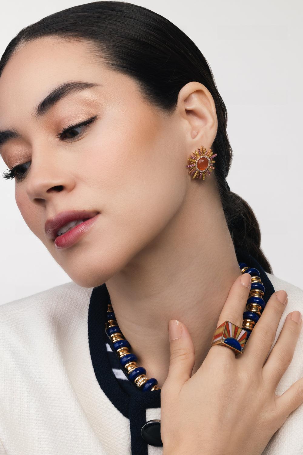  Carnelian Sun Ray Earrings-YELLOW GOLD-JEWELRYFINE JEWELEARRING-GRACE WINFREY 