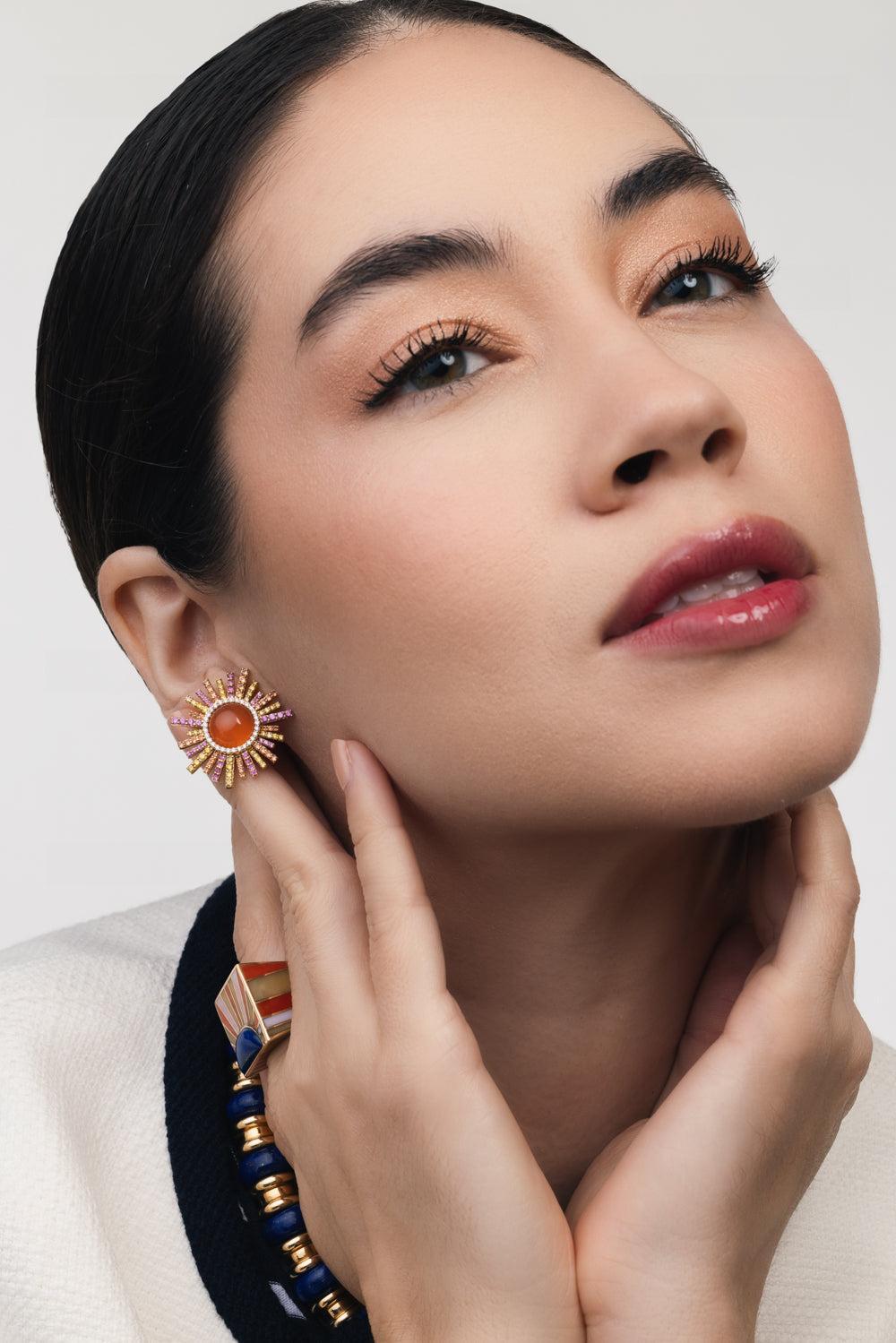  Carnelian Sun Ray Earrings-YELLOW GOLD-JEWELRYFINE JEWELEARRING-GRACE WINFREY 