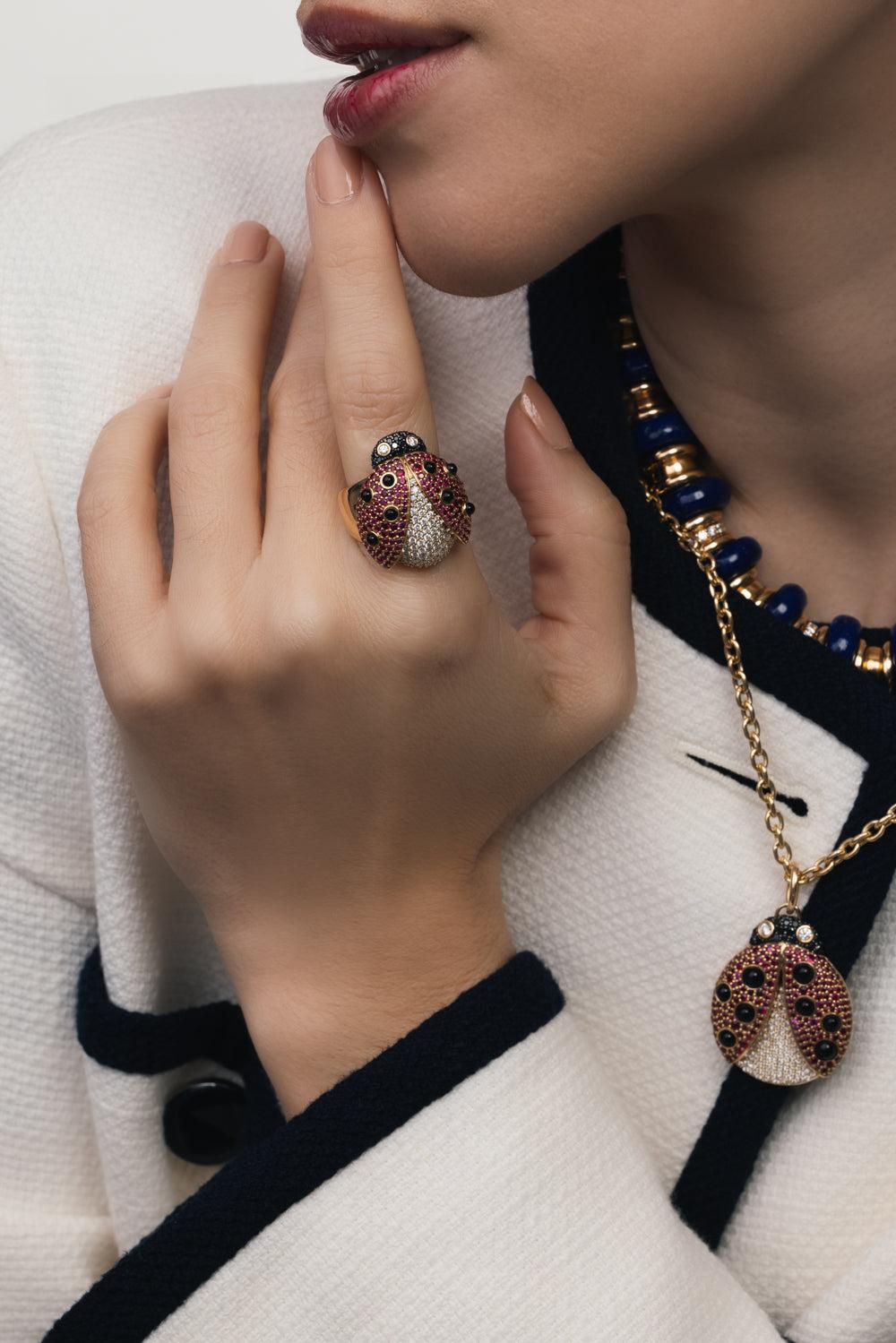 Ruby Ladybug Ring-YELLOW GOLD-7-JEWELRYFINE JEWELRING-GRACE WINFREY