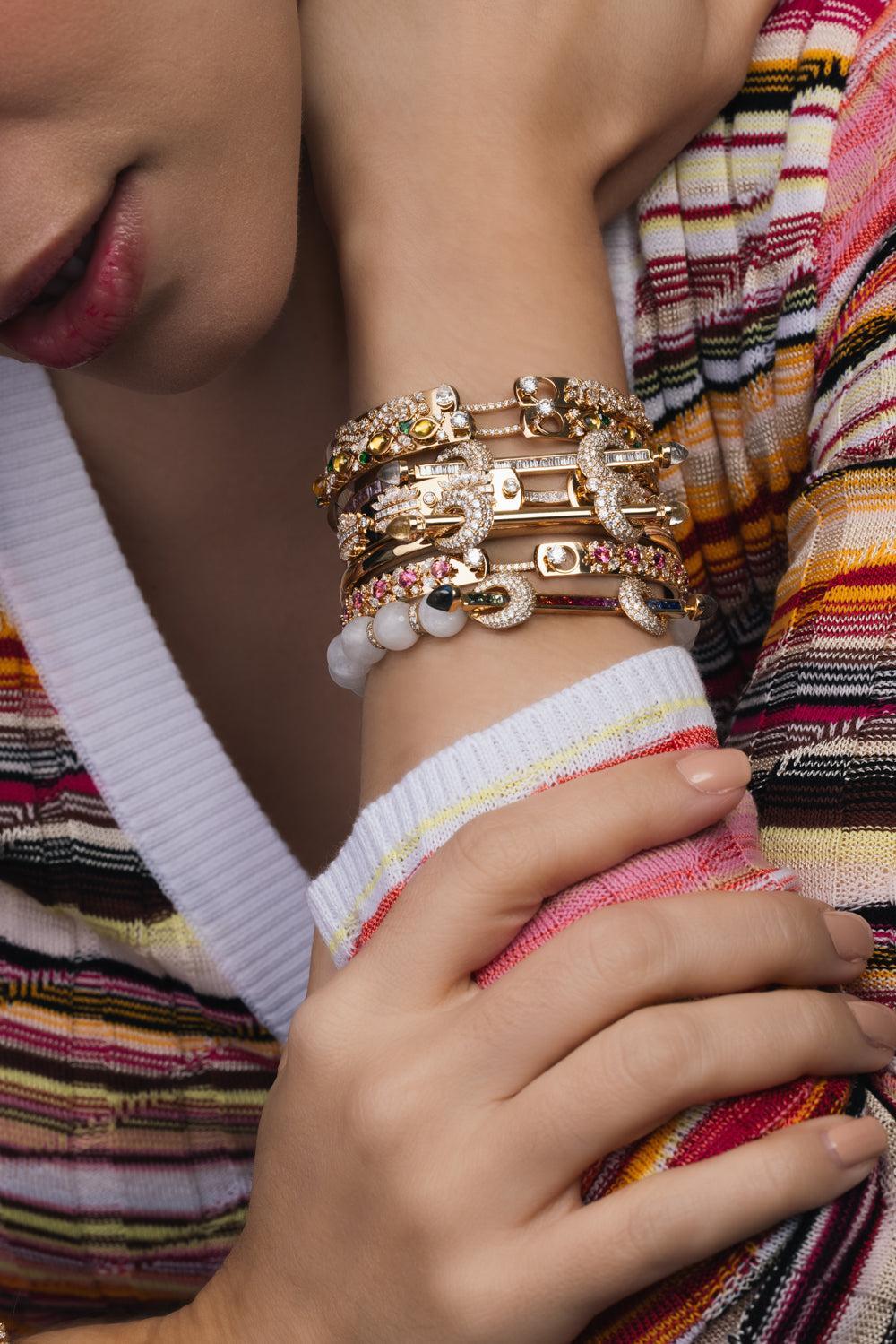 The Birdsong Lover Diamond Bangle Bracelet-YELLOW GOLD-JEWELRYFINE JEWELBRACELET O-NOUVEL HERITAGE