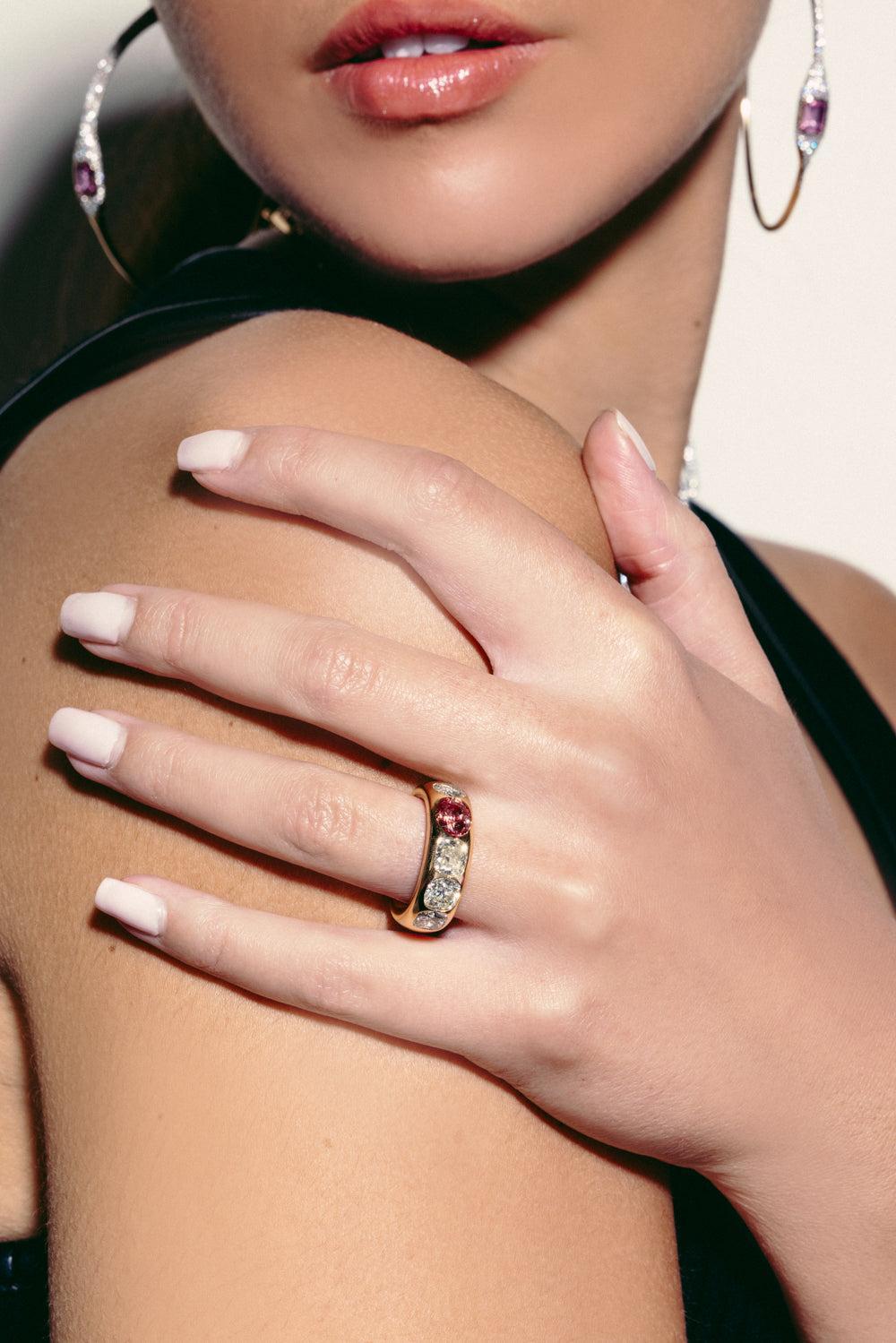 Padparadscha Gauge Ring-YELLOW GOLD-7-JEWELRYFINE JEWELRING-UNIFORM OBJECT
