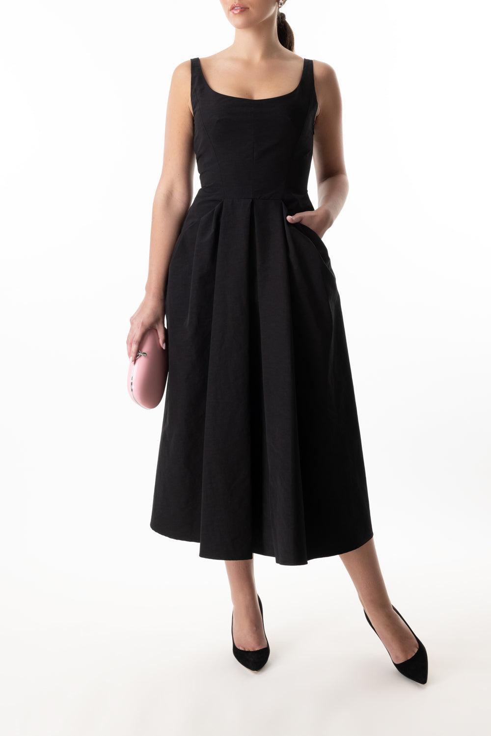 Fit And Flare Midi Dress-BLACK-40-CLOTHINGDRESSCASUAL-PHILOSOPHY