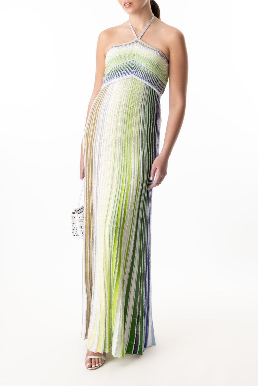 Halter Neck Ribbed Long Dress-GRWHBLU-38-CLOTHINGDRESSCASUAL-MISSONI