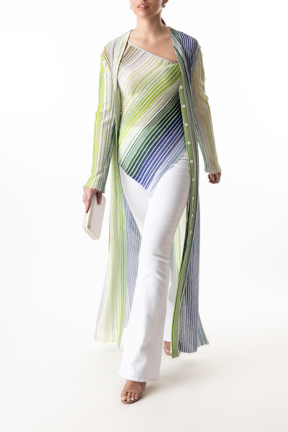 LONG VNECK FRONT BUTTON CARDIGAN-GRNWHBLU-40-CLOTHINGTOPCARDIGAN-MISSONI