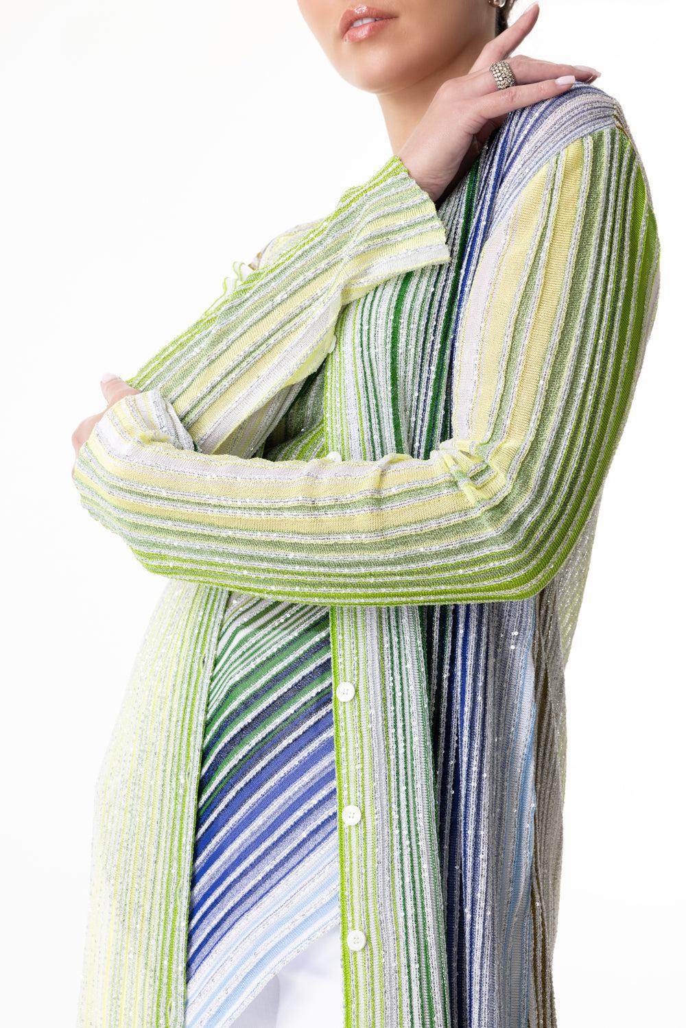 LONG VNECK FRONT BUTTON CARDIGAN-GRNWHBLU-40-CLOTHINGTOPCARDIGAN-MISSONI