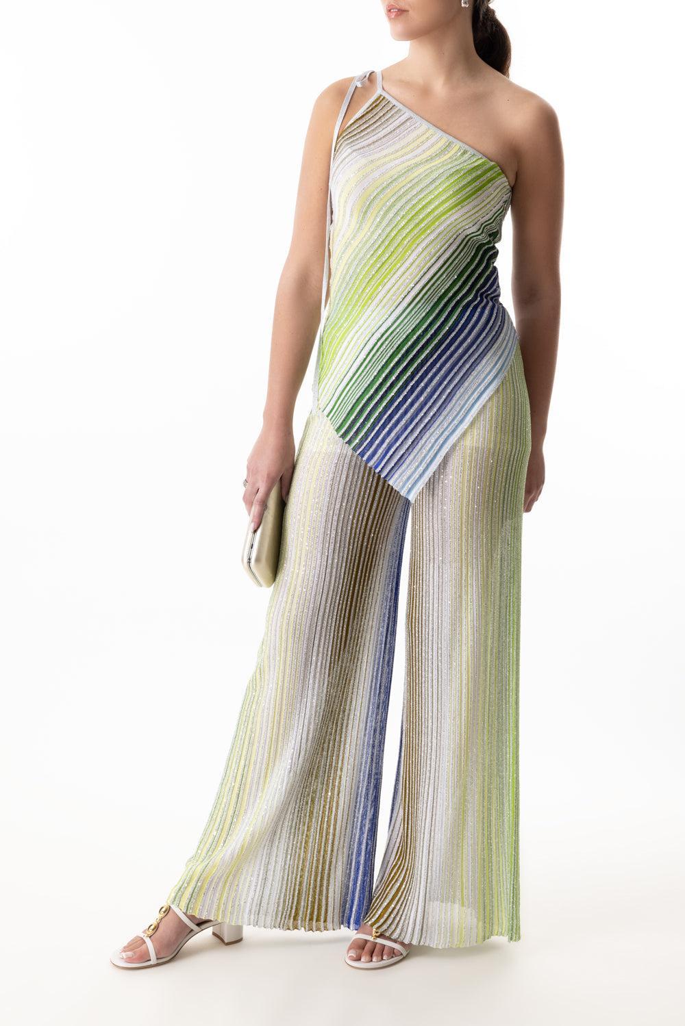 Sequin Flare Trousers-GRNWHBLU-38-CLOTHINGPANTWIDE LEG-MISSONI
