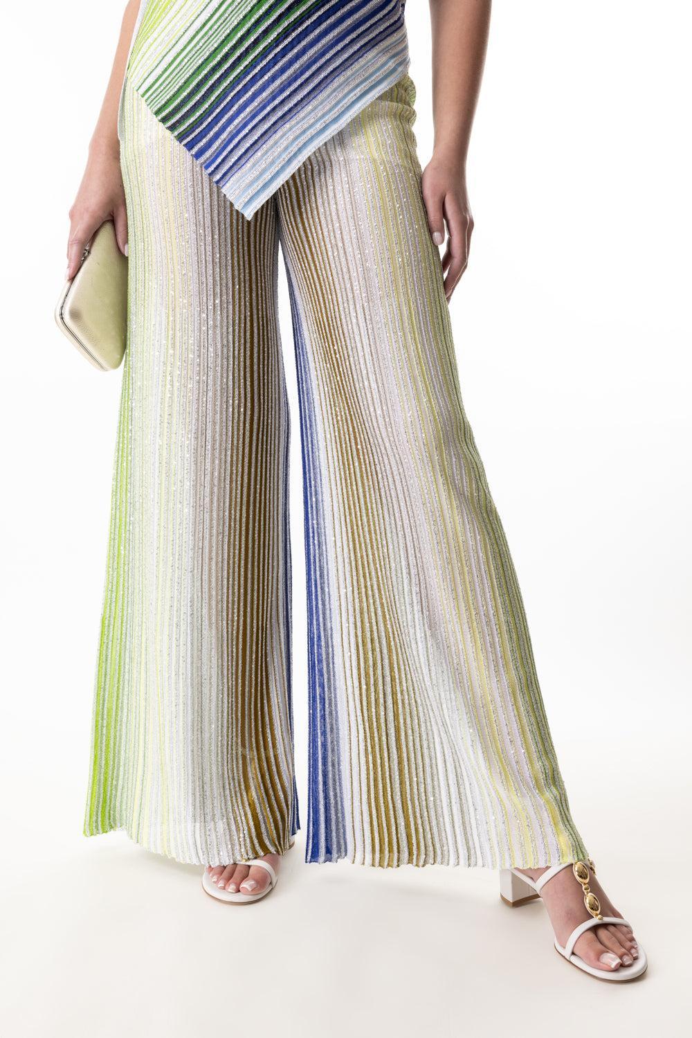 Sequin Flare Trousers-GRNWHBLU-38-CLOTHINGPANTWIDE LEG-MISSONI
