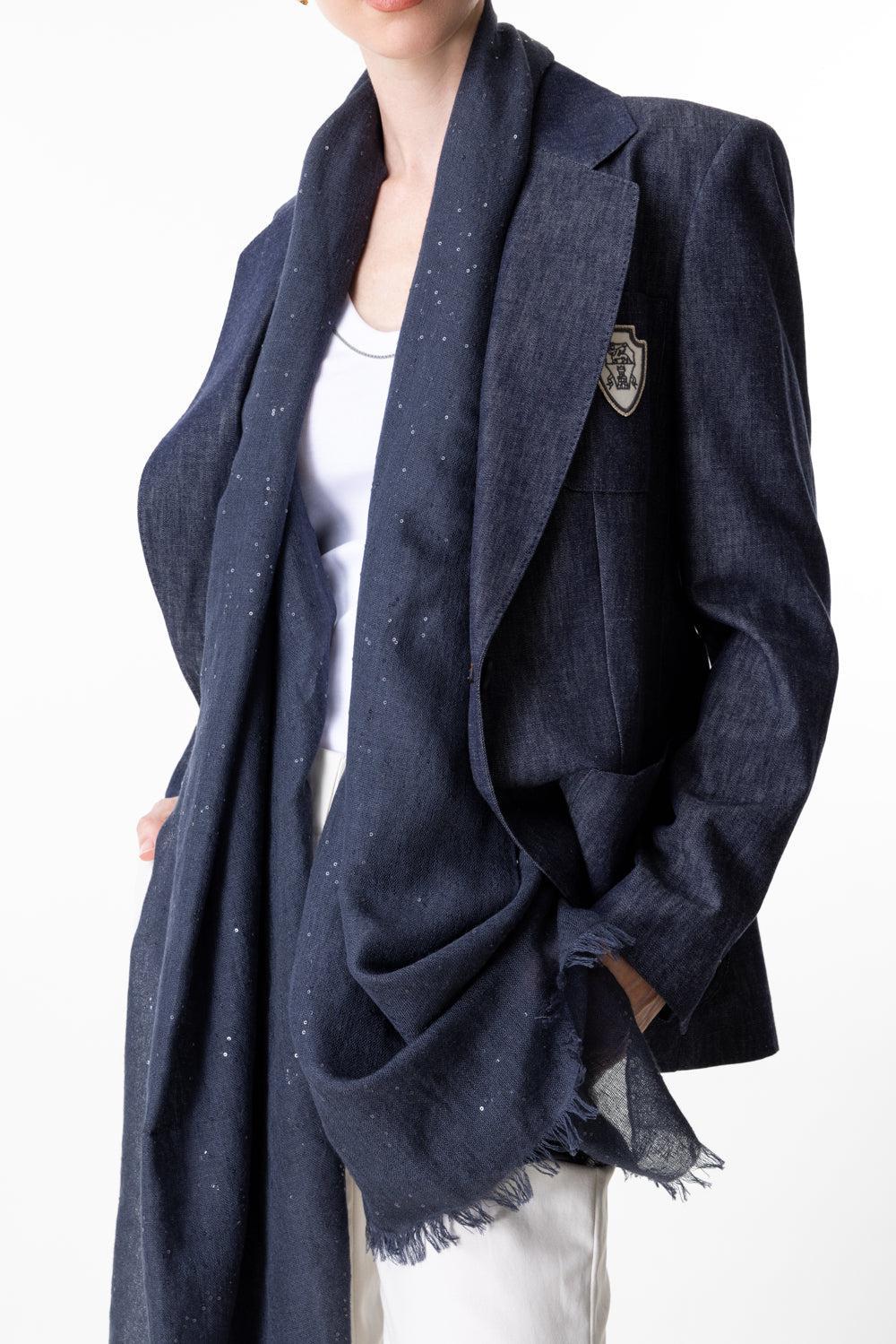 Pailette Scarf - Navy-NAVY-O/S-ACCESSORIESCARVES-BRUNELLO CUCINELLI
