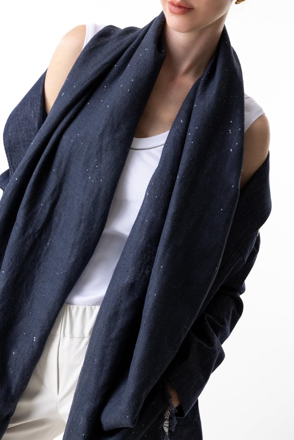 Pailette Scarf - Navy-NAVY-O/S-ACCESSORIESCARVES-BRUNELLO CUCINELLI