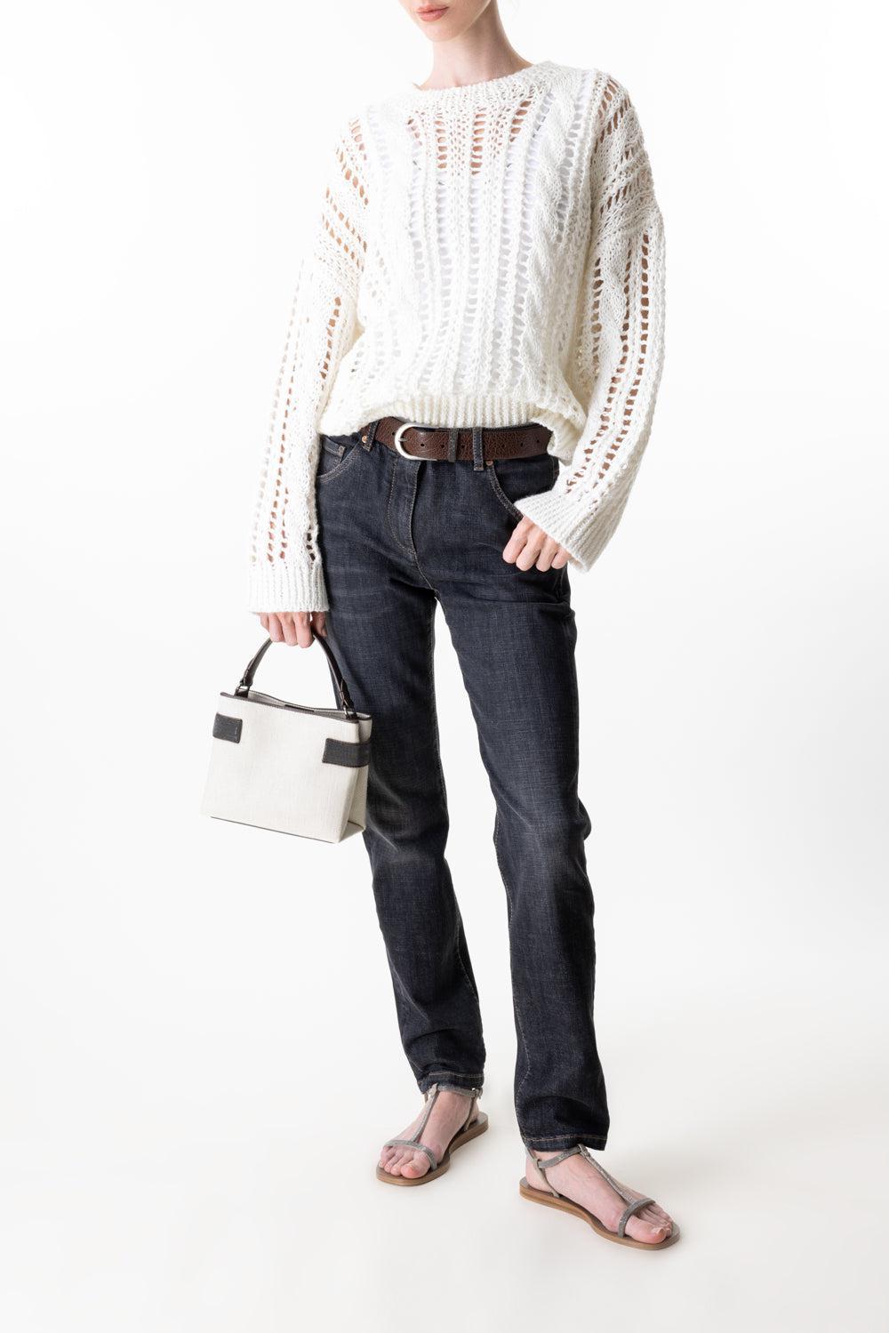 Stretch Slim Trousers - Dark Black Denim-DRKBLKDN-38-CLOTHINGPANTSLIM FIT-BRUNELLO CUCINELLI