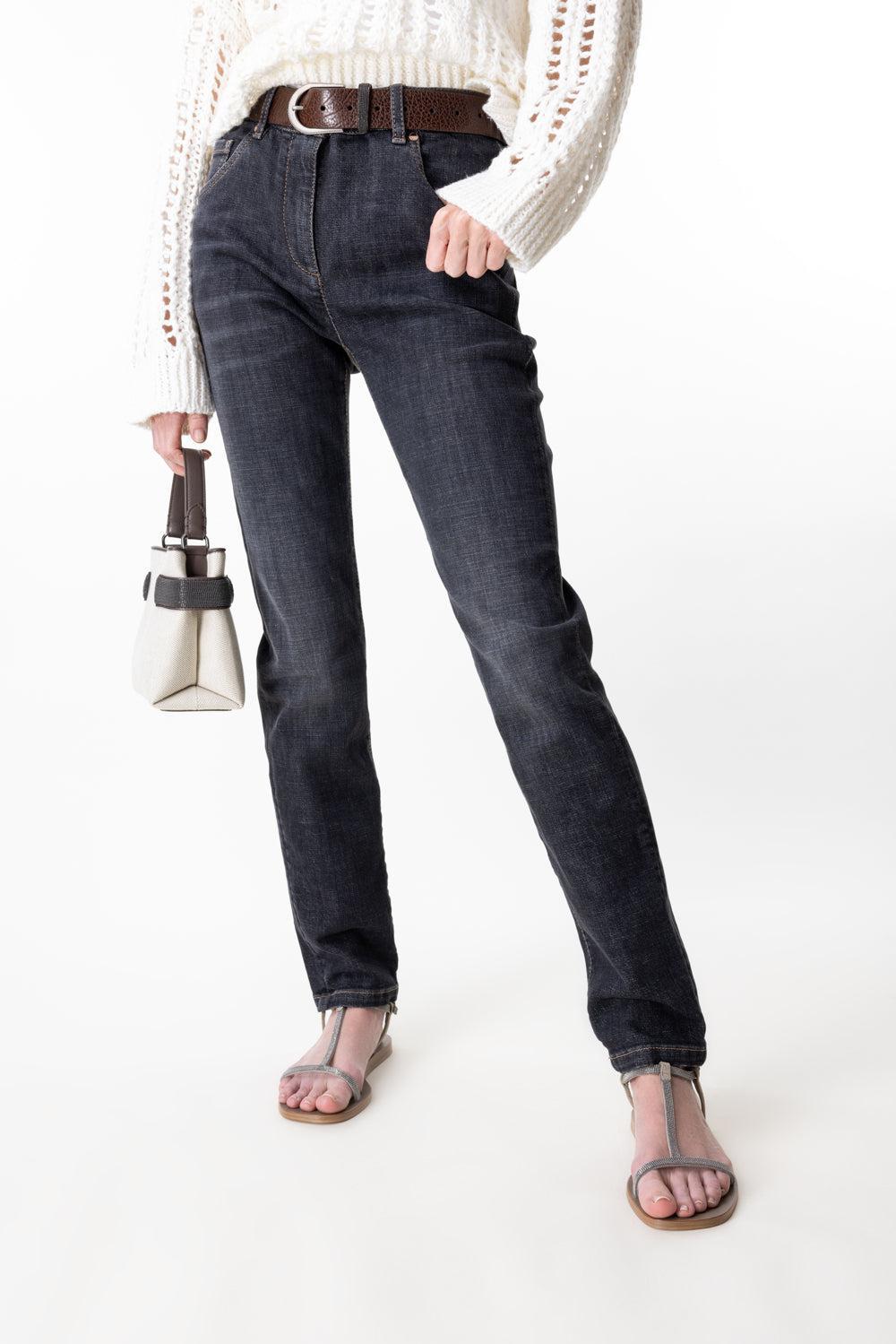 Stretch Slim Trousers - Dark Black Denim-DRKBLKDN-38-CLOTHINGPANTSLIM FIT-BRUNELLO CUCINELLI