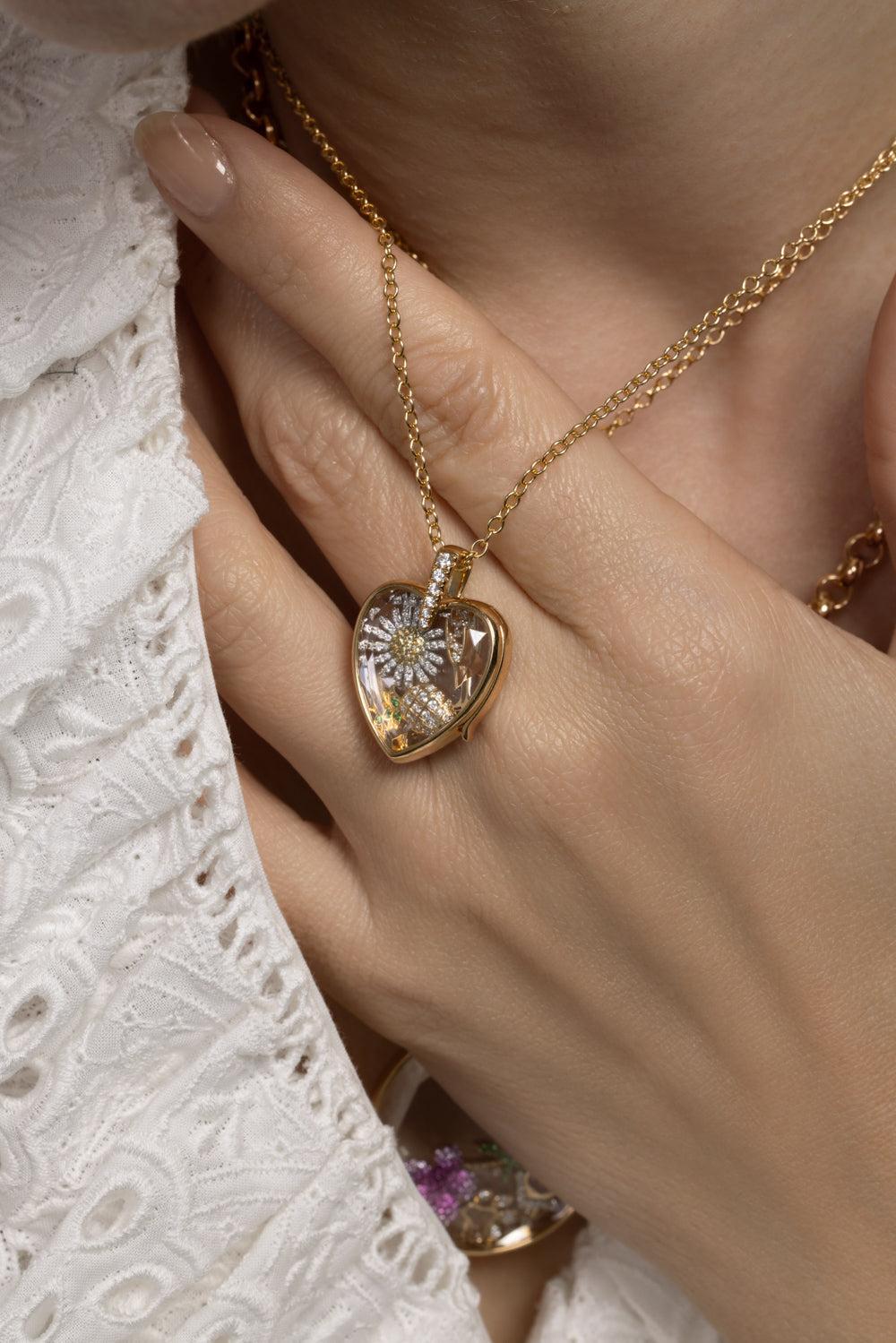 Diamond Amate Heart Locket Rolo Chain Necklace-YELLOW GOLD-18-JEWELRYFINE JEWELNECKLACE O-LOQUET