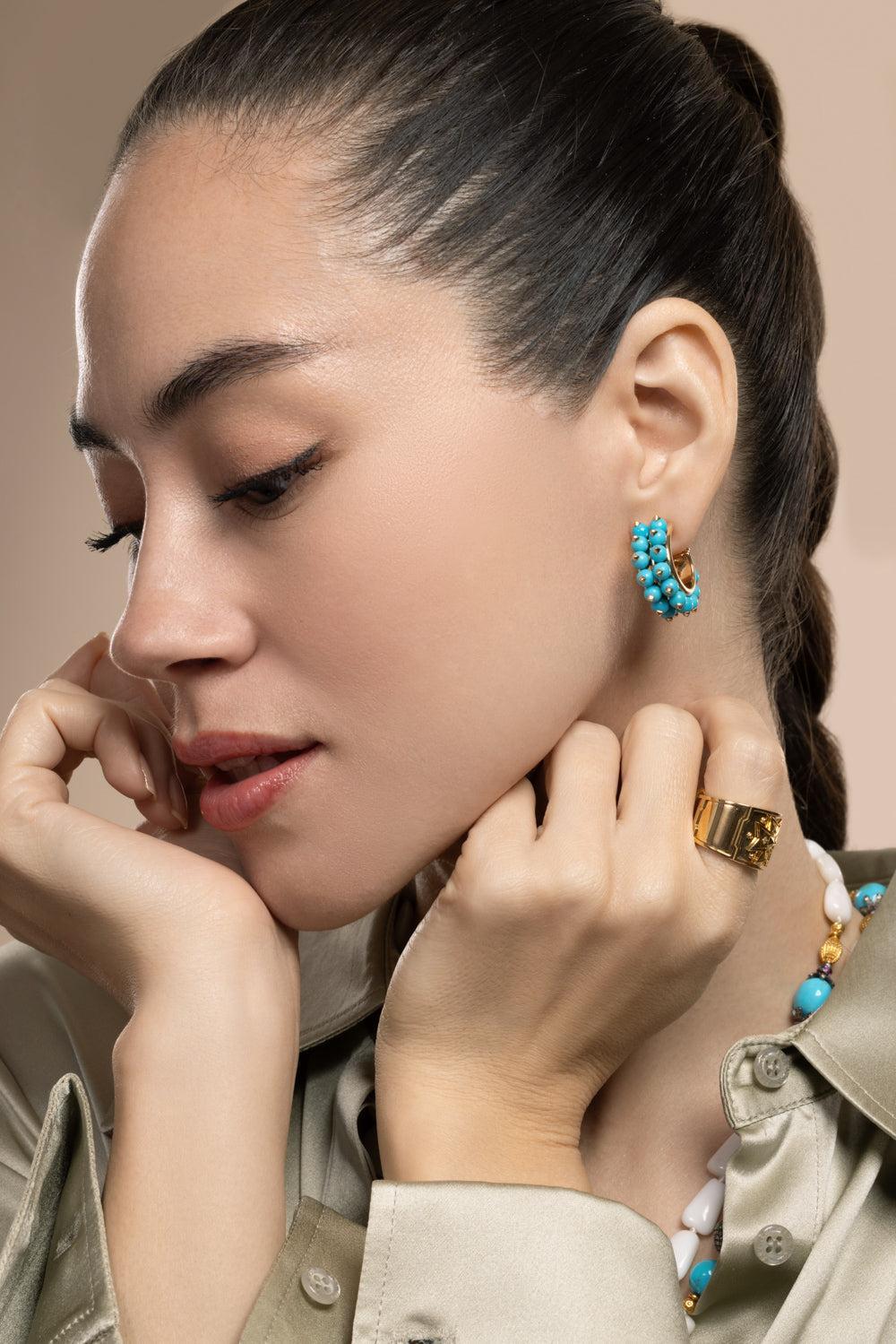 Turquoise Hoop Earrings-YELLOW GOLD-JEWELRYFINE JEWELEARRING-VERDURA