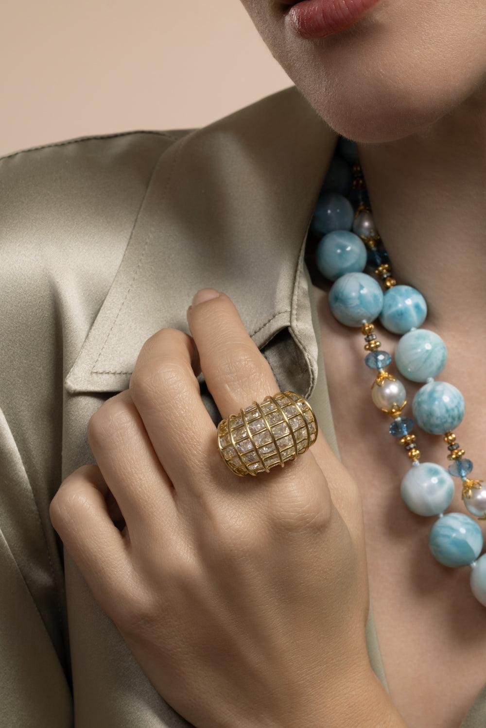 Rock Crystal Cage Ring-YELLOW GOLD-6-JEWELRYFINE JEWELRING-VERDURA