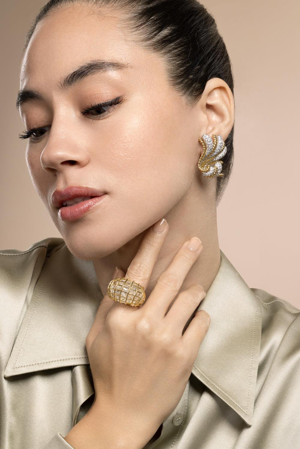 Diamond Fan Earrings-YELLOW GOLD-JEWELRYFINE JEWELEARRING-VERDURA