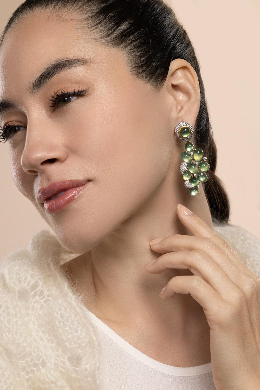 Prehnite Diamond Earrings-YELLOW GOLD-JEWELRYFINE JEWELEARRING-VICTOR VELYAN