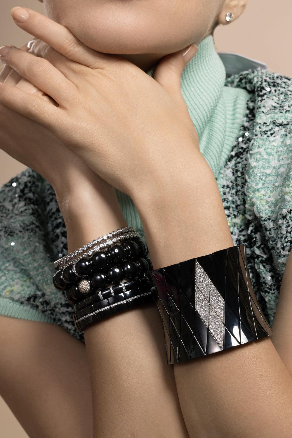 Diamond Large Black Diva Stretch Bracelet-WHITE GOLD-JEWELRYFINE JEWELBRACELET O-ROBERTO DEMEGLIO