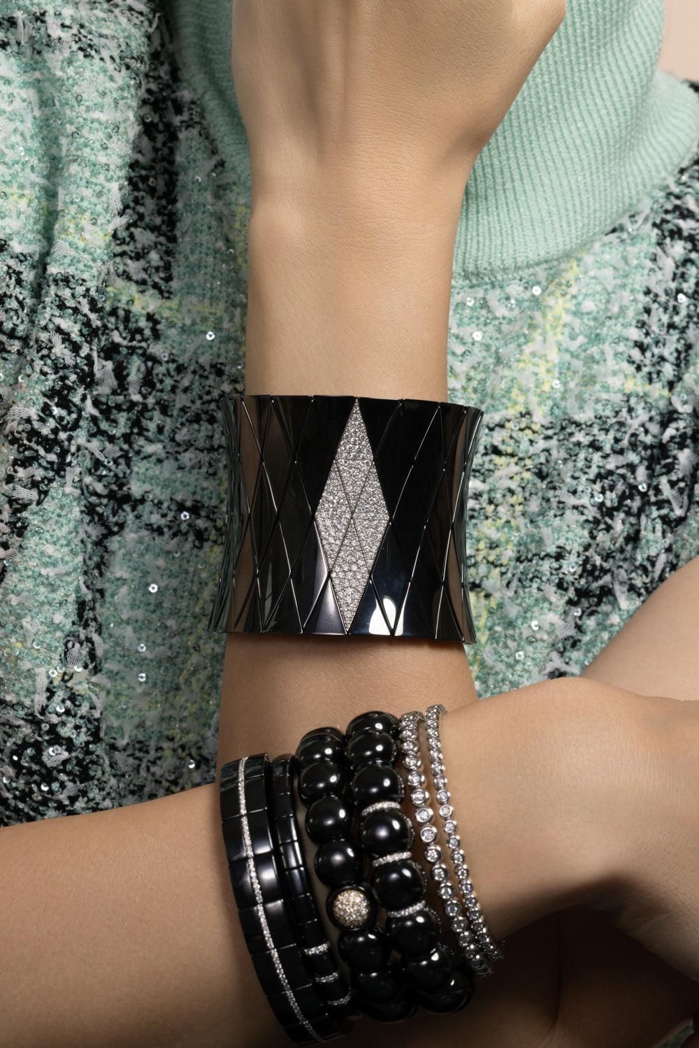 Diamond Large Black Diva Stretch Bracelet-WHITE GOLD-JEWELRYFINE JEWELBRACELET O-ROBERTO DEMEGLIO